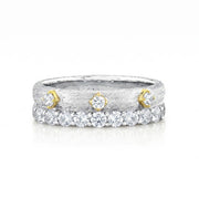 SLOANE STREET Sterling Silver and 18K Yellow Gold Layered Two-Row White Topaz Ring